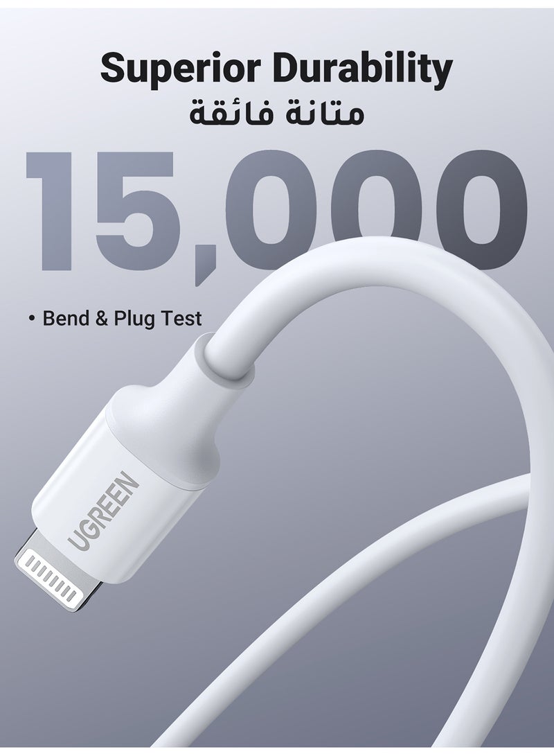 يو جرين كابل آيفون بطول 1 متر، شهادة أبل MFi المعتمدة، كابل USB-C إلى لايتنينج لآيفون 14 برو ماكس، آيفون 13، آيفون 12، آيفون 11، إيربودز، أبل بنسل، آيباد ميني، آيباد إير، آيباد برو، مع شحن سريع وحماية للبطارية - Image 5